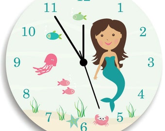 Kid's Mermaid Wall Clock, Personalized Kid's Clock, Children's Wall Clock, Mermaid Nursery Clock, Kid's Clock, Girl's Clock, Girl's Room