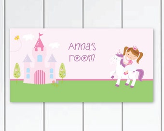 Personalizada muestra de puerta de princesa para niñas - unicornio de princesa y Castillo para niñas