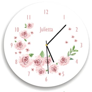 Pink Floral Wall clock, Floral Nursery Room Decor, Pink peony,  Girls WALL CLOCK, Kids Wall Clock