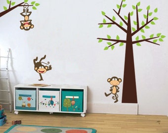 Monkey on Tree Wall Decal, Nursery WALL DECAL Kids Room Wall Art, Monkeys Vinyl Wall Decals