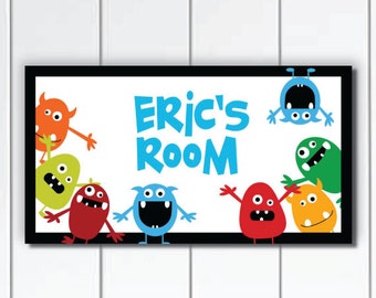 Personalized Kids Door Sign, Cute and Fun Colorful Monsters, Nursery Wall Art