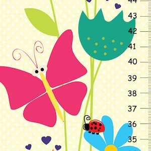 Flowers and Bugs Personalized Girls Height Chart White Polka Dots , Girls Bedroom Wall Art