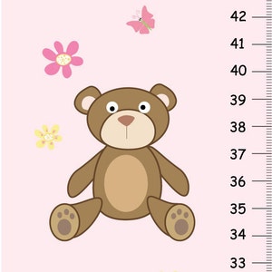 Gepersonaliseerde Teddybeer in Roze met Bloemen en Vlinders Canvas Hoogte Grafiek