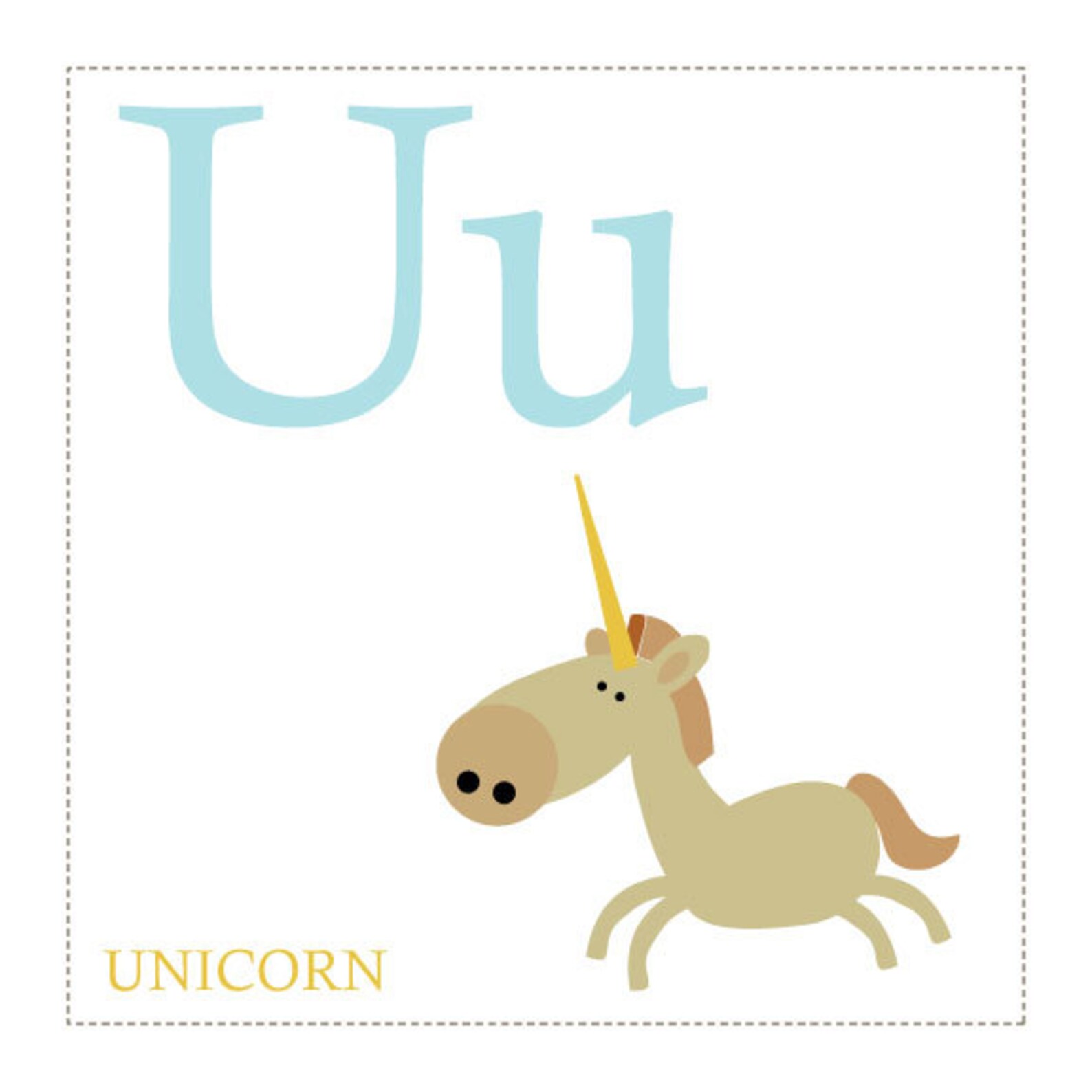 U is for Unicorn Alphabet Print | Etsy
