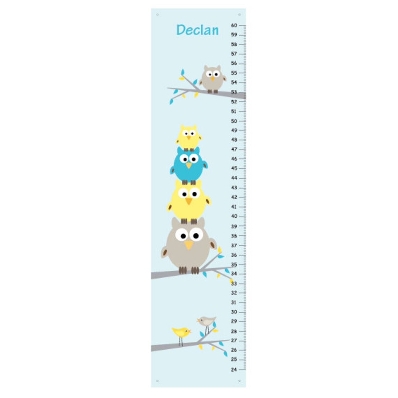 Stacked Owls Canvas GROWTH CHART in Yellow Gray and Blue/teal Etsy