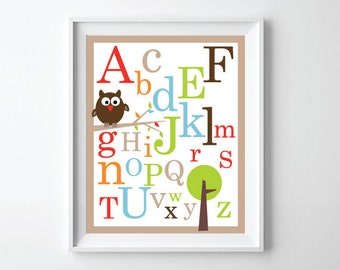 ABC Alphabet Poster print 11X14 - brown, red, green, blue