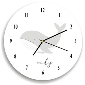Whale Wall Clock, Whale Sea Themed Personalized Bedroom Clock, Kids whale Clock, Whale Nursery Decor, Children&#39;s Wall Clock, Sea Creatures