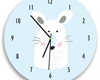 Mouse Wall Clock, Children Room Decor Mouse WALL CLOCK for Kids Bedroom, Powder Blue Clock , Blue and White Mouse Clock