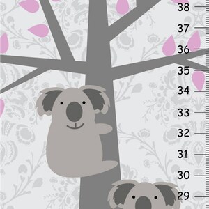 Paars en grijs wanddecor, gepersonaliseerde canvas groeimeter, koalakwekerij, damast diamanten decor, paars en grijs babyshowercadeau