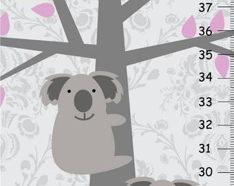 Purple and Grey wall decor, Personalized Canvas Growth Chart, Koala nursery, Damask Diamonds decor,  Purple and Gray Baby Shower Gift