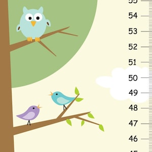 Canvas GROWTH CHART Owls Boys Nature Forest Kids Bedroom Baby Nursery Wall Art