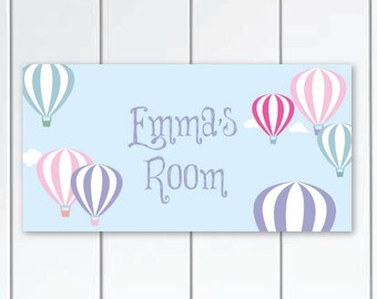 Air-balloon Girls Bedroom DOOR SIGN Plaque, Baby Girls Nursery Wall Decor, Girls Wall Art