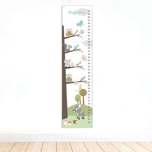 Personalisierte Wald-Wachstums-Diagramm, Waldfüchse und Eulen-Kinderzimmer - Kinder-Wachstums-Diagramm - Waldwald-Freunde-Höhentabelle