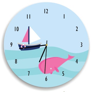 Whale Wall Clock, Whale Nursery Room Decor, Baby Girl Wall Clock, Girls Nautical Nursery Clock, Pink and Teal Whale