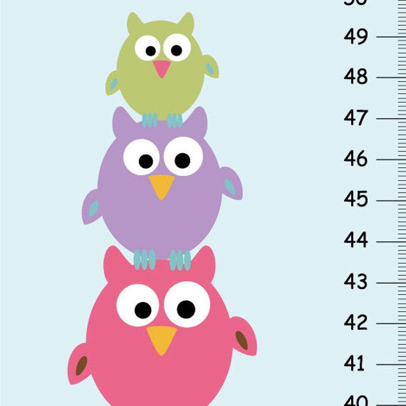 Personalized Stacked Owls GROWTH CHART Kids Bedroom Baby Nursery Wall Art image 1
