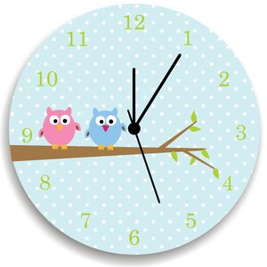 Girls Bedroom Wall Clock, Owls on Tree, Nursery Room Decor