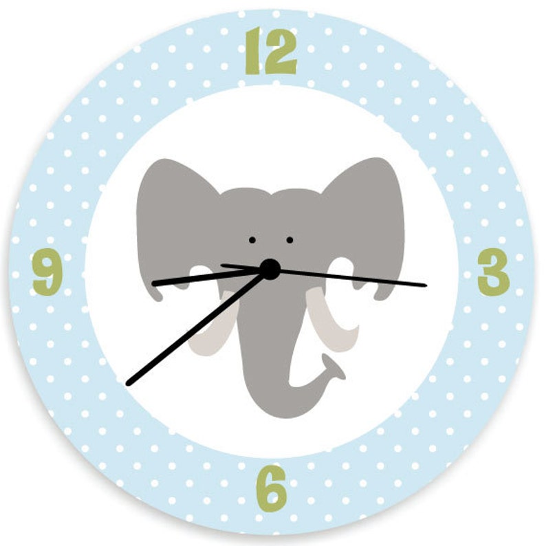 Elephant Nursery WALL CLOCK Cute Elephant Head White Polka Etsy