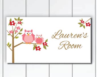 DOOR SIGN Happy Owls Girls Bedroom and Baby Nursery Kids Bedroom Wall Art