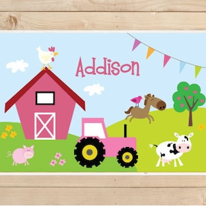 Kids-Personalized-Placemat---Farm-Animals-Placemat-for-Girls
