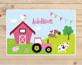 Kids-Personalized-Placemat---Farm-Animals-Placemat-for-Girls