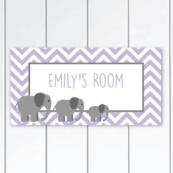 Elephant Bedroom Decor Elephant Chevron Pattern Door Sign Lilac And Gray Personalized Name
