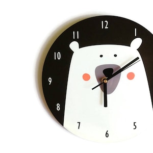 Polar Bear nursery wall clock, Bear wall clock, Polar Bear clock, Black and white nursery, Monochrome nursery decor