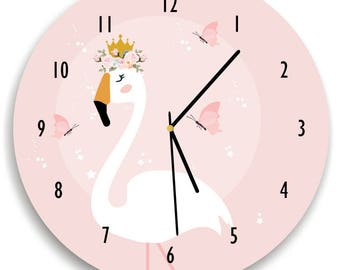 Flamingo Wall Clock, Girl's Wall Clock With White Flamingo, Flamingo Nursery Room Decor, Gift for her