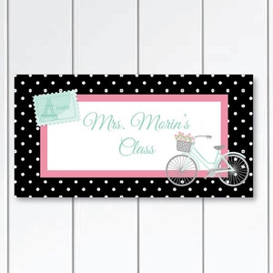On SALE this week personalized-teacher-door-sign---paris-theme-balck-with-small-white-dots