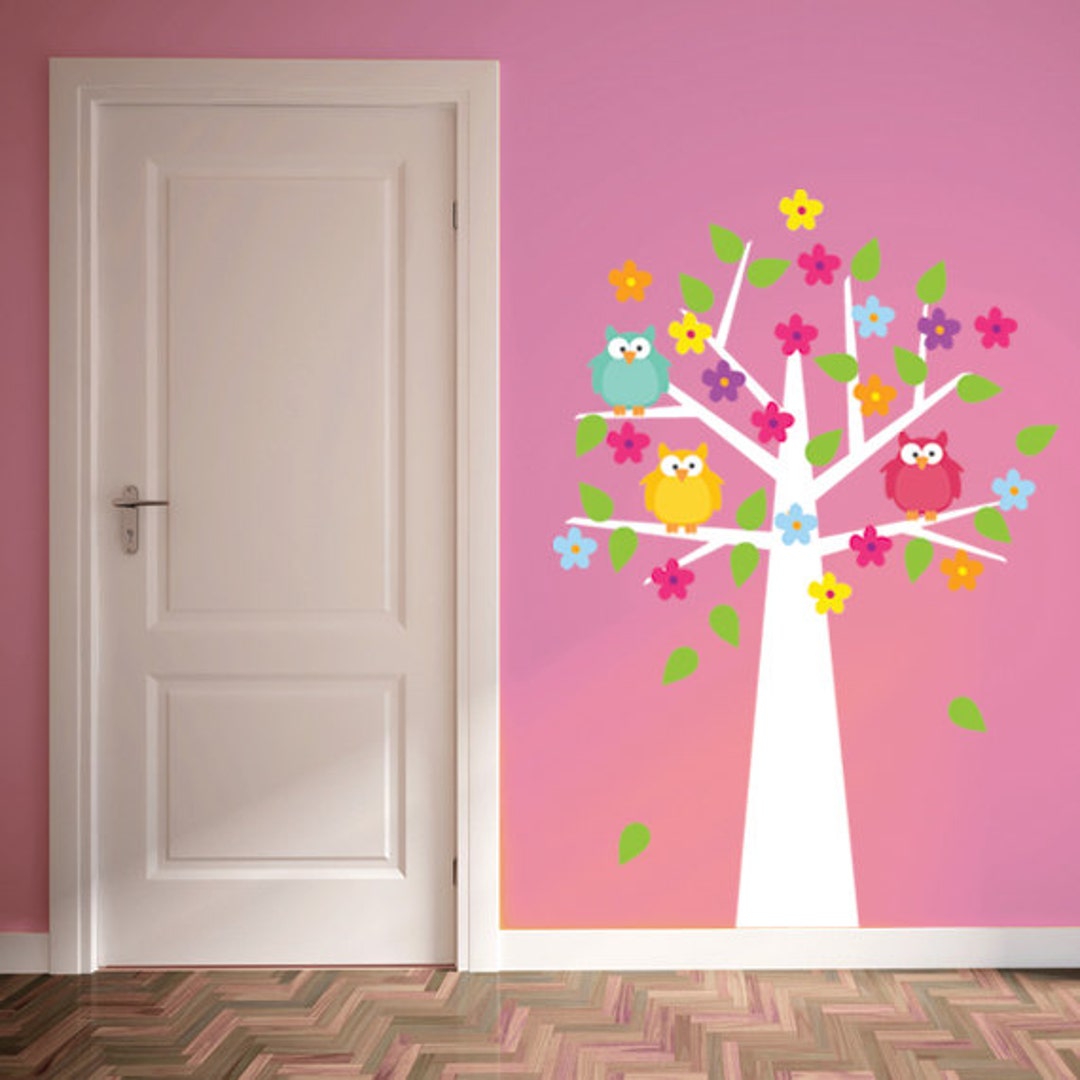 Flowers Tree With Owls Girls WALL DECALS, Children Playroom Wall Decor ...