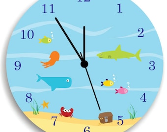 Kids Wall Clock, Children Room Decor Life Under the Sea WALL CLOCK for Boys Bedroom