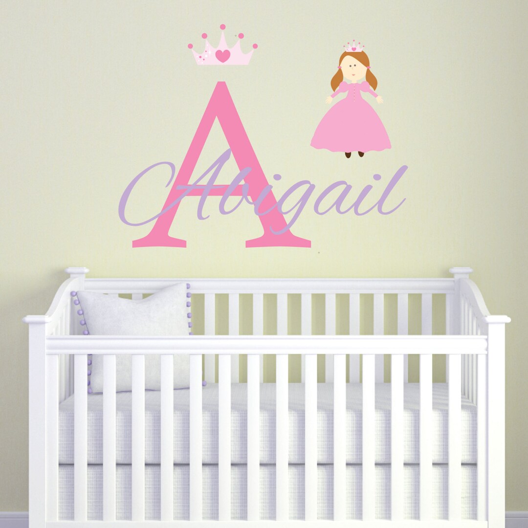 Personalized Princess Wall Decal for Girls, Nursery Monogram Vinyl Wall Decals, Vinyl Lettering