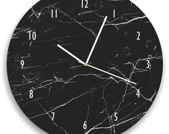 Black Marble print Wall Clock, monochrome design