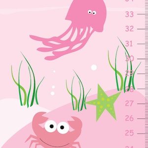 Gepersonaliseerde Pink Ocean Sea Life Growth Chart voor Meisjes Slaapkamer
