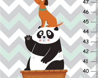 Canvas GROWTH CHART, Panda Bear with Mint and Gray Chevron, Kids growth chart, Panda Nursery Wall Art, Personalized Kids Growth Chart