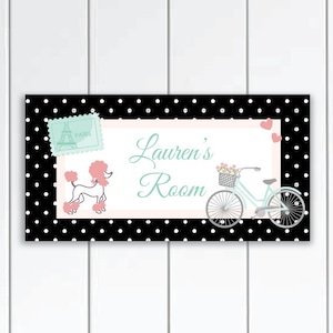 Paris Door sign- Eiffel Tower with polka dots frame in back - baby girl nursery