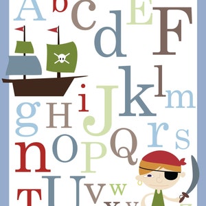 Pirate ABC Alphabet Poster print - 11 x 14 inches Baby nursery wall decor