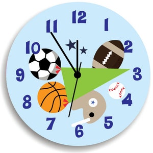 Kids Wall Clock, Children Room Decor All-Star Sport Wooden WALL CLOCK for Boys Bedroom