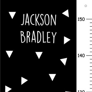 Personalized Triangles Height Chart, White Triangles on black background Kids Wall Decor, Canvas Boys Growth Chart