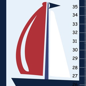 Sailboats Canvas Growth Chart Nautical Boys Bedroom and Baby Nursery Wall Art