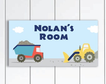 Personalized DOOR Sign Construction Truck  -  Bulldozer and Excavators - construction Boys Bedroom Wall Art