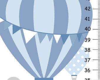 Personalized Hot Air Balloon GROWTH CHART , Hot air balloon nursery Hot Air Balloon Height chart, Baby Boy Decor, Blue & Grey Nursery