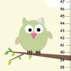 Het meisje zachte kunst van de baby, uil en vogels licht roze lichtgroen HoogteGrafiek