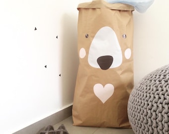 Toys paper bag storage  - Bear Paper Bag storage of toys -  Storage Bag for kids rooms or nursery decor