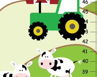 Personalized baby boy Growth Chart ,Farm Animals Cow Horse Tractor, Kids Bedroom Baby Nursery Wall Art