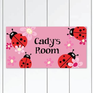 Little Ladybug Baby Girls Nursery DOOR SIGN, Kids Wall Art, Girls Bedroom Wall Plaque