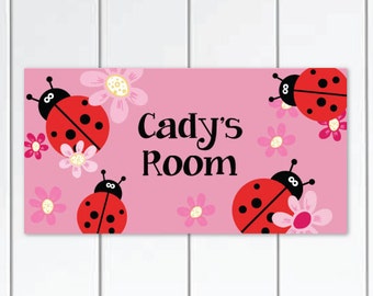 Little Ladybug Baby Girls Nursery DOOR SIGN, Kids Wall Art, Girls Bedroom Wall Plaque
