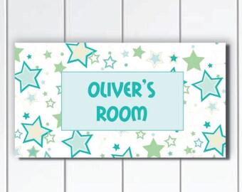 Personalized Green Stars DOOR SIGN for Boys Bedroom and Baby Nursery Wall Art