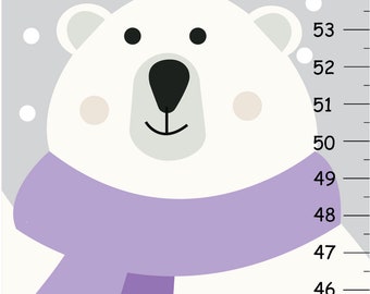 Personalized Bear with mountain Height Chart purple and gray with white dots