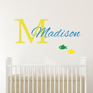 Fish Decal Nautical Personalized Monogram,  Removable Wall Sticker with Fish, Nursery Vinyl Lettering