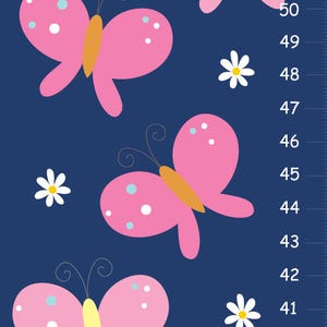 Butterfly gepersonaliseerde GROEI Grafiek in roze en marine - Butterfly Nursery Decor, Growth Chart Girl, Height Chart